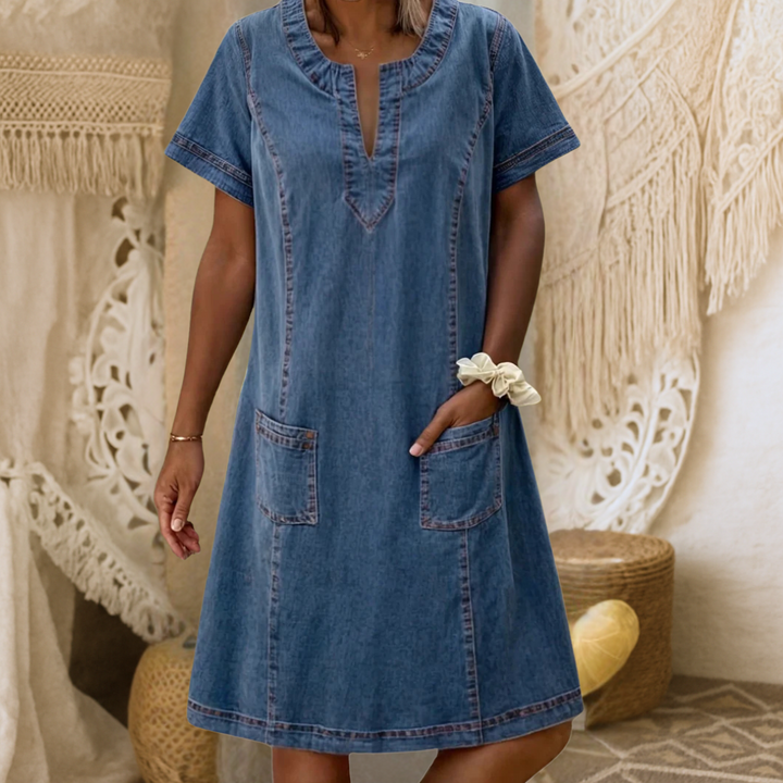 Theresa | Edles Denimblaues Kleid im eleganten Look