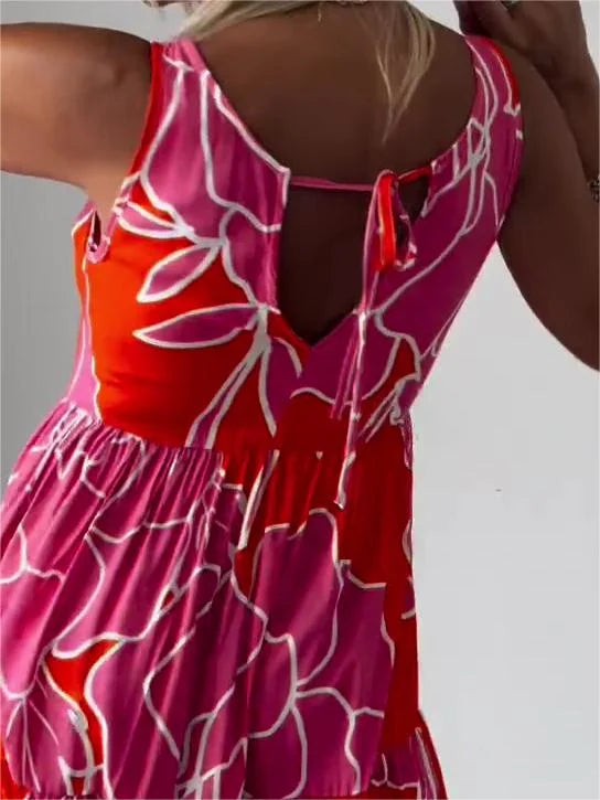 Bedrucktes schulterfreies Kleid für den Sommerurlaub