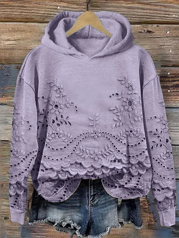 Clara | Bequemer Hoodie mit feiner Blumenstickerei
