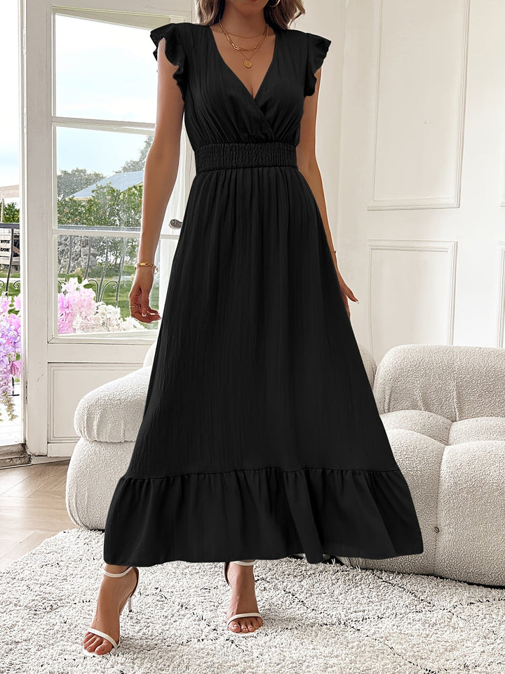 Mara | V-Ausschnitt Maxikleid mit Rüschen Saum