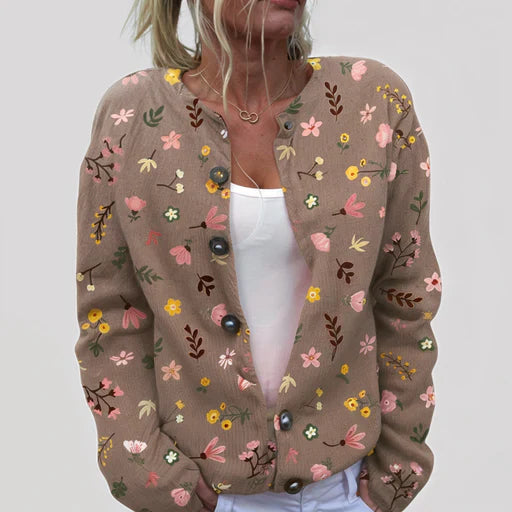 Lila | Geblümte Damenstrickjacke mit hochwertigem Finish