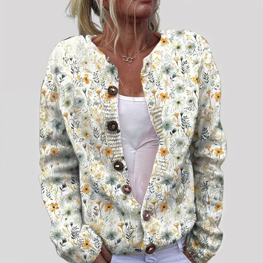 Lila | Geblümte Damenstrickjacke mit hochwertigem Finish