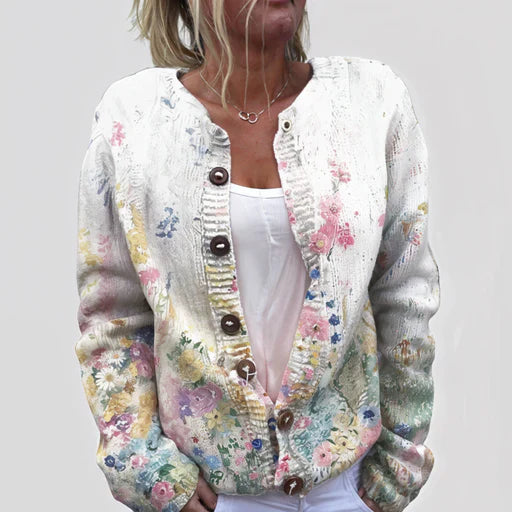 Lila | Geblümte Damenstrickjacke mit hochwertigem Finish
