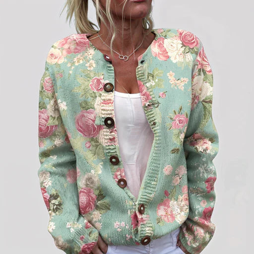 Lila | Geblümte Damenstrickjacke mit hochwertigem Finish