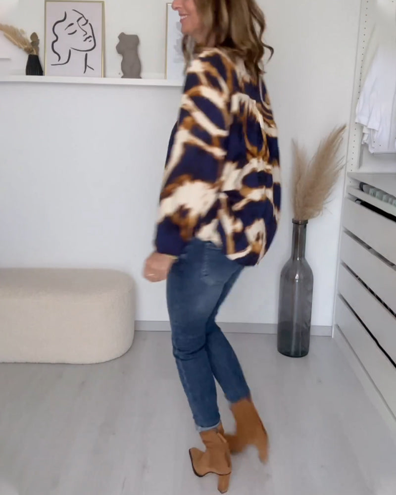 Eva | Freizeitbluse mit V-Ausschnitt und Printmuster