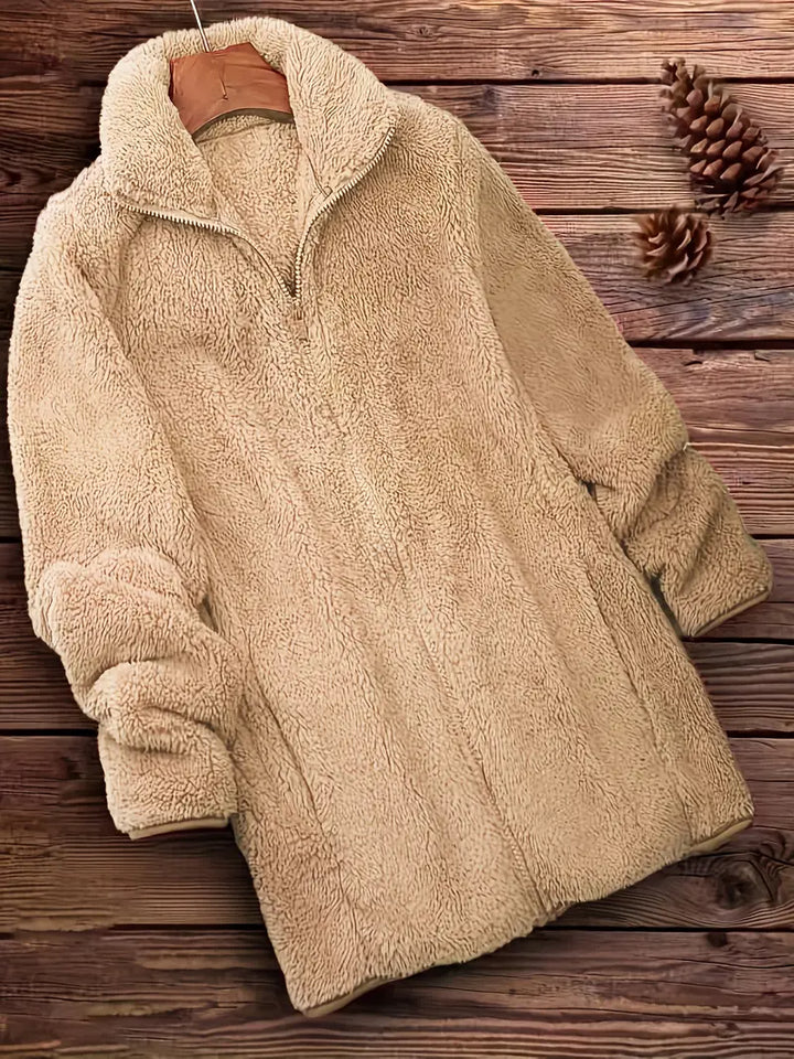Grit-Teddy-Mantel mit Reißverschluss und Kapuze
