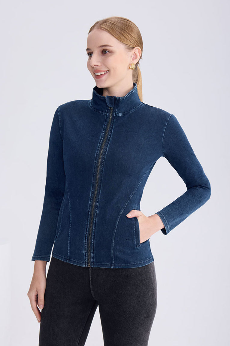 Schmal geschnittene Jeansjacke im Vintage-Look