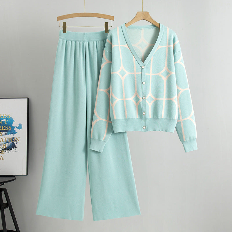 Sarah | Geometrisches Damen-Set: Cardigan & Hose