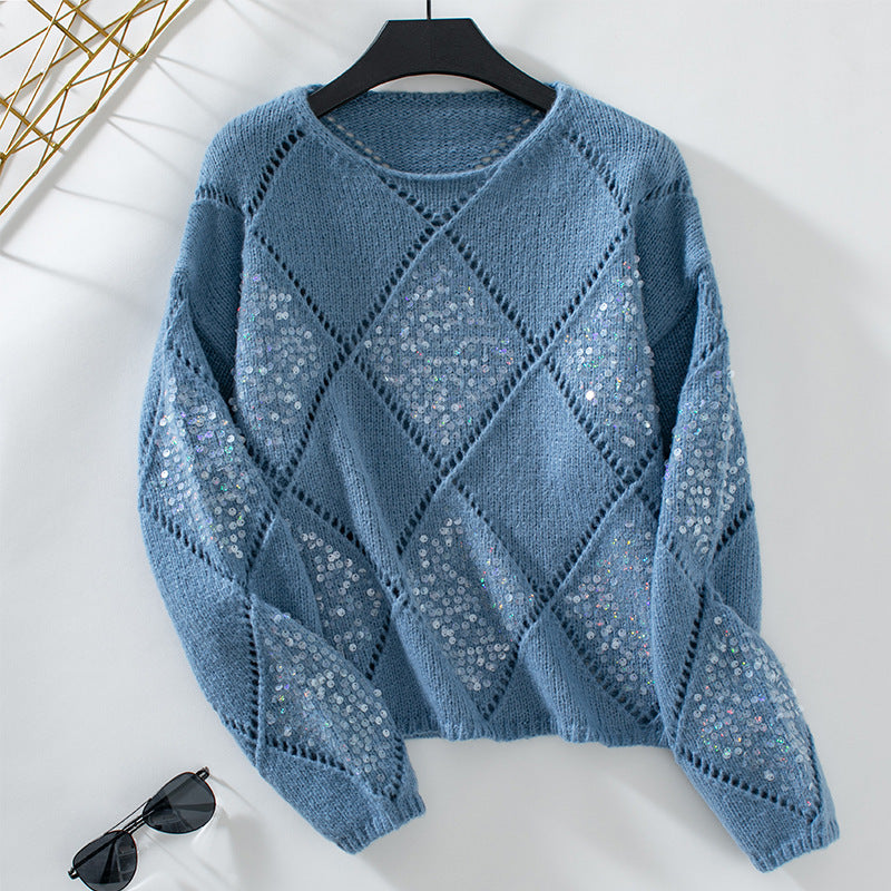 Noa | Hohlstrickpullover mit glänzenden Pailletten-Details