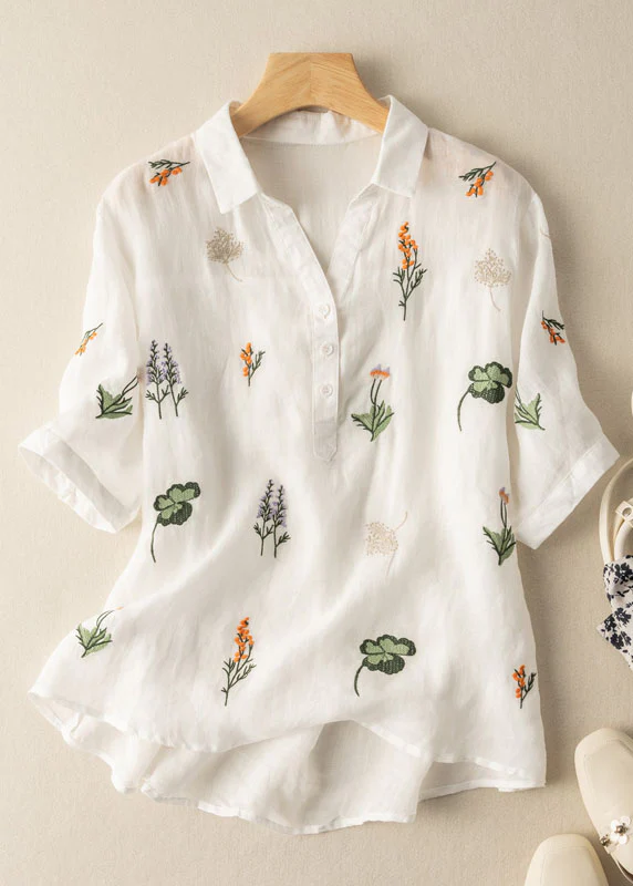 Leinen-Shirt mit Peter-Pan-Kragen und Druckpatchwork
