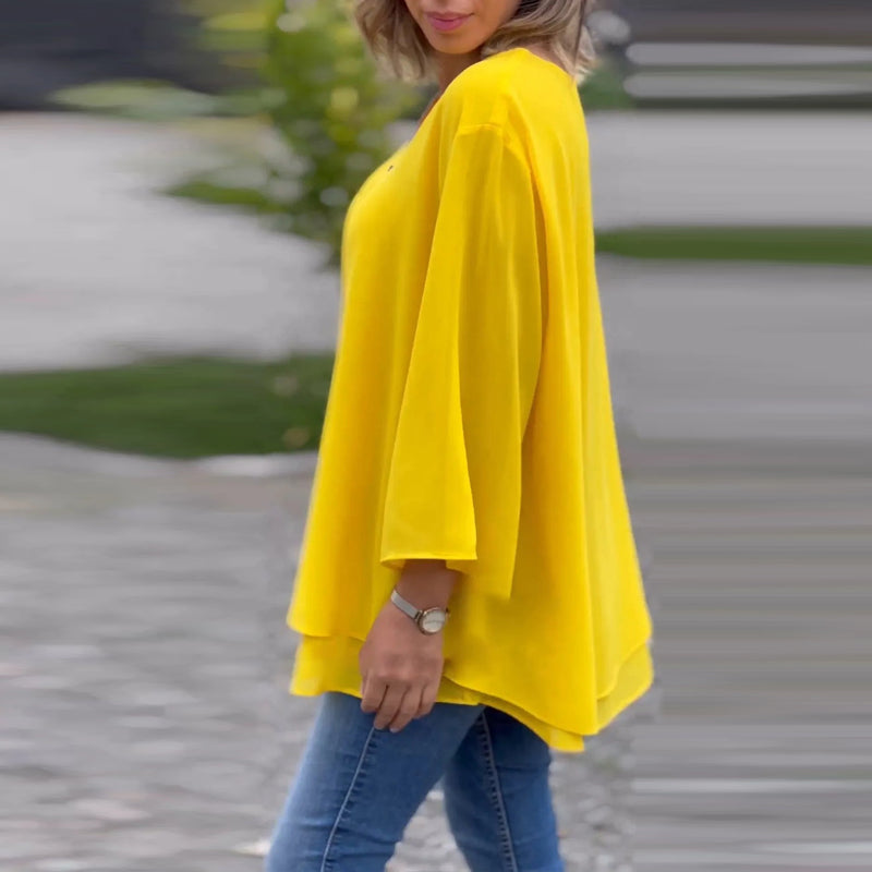 Chiffon | Leichtes Oberteil mit V-Ausschnitt und Reißverschluss-Detail