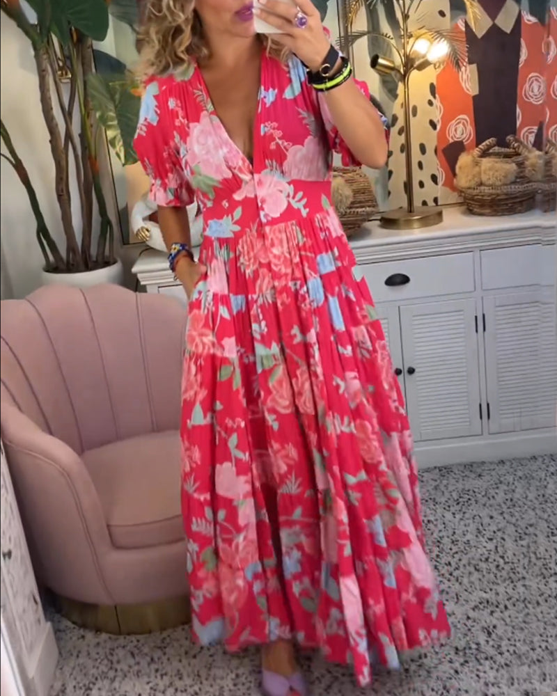 Morgan | Taschenkleid met V-Ausschnitt en Blumendruck