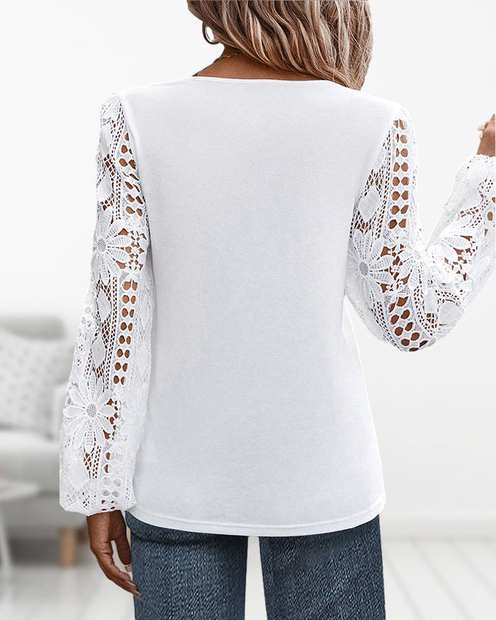 Clara | Damen Bluse elegant casual mit Spitzenverzierung