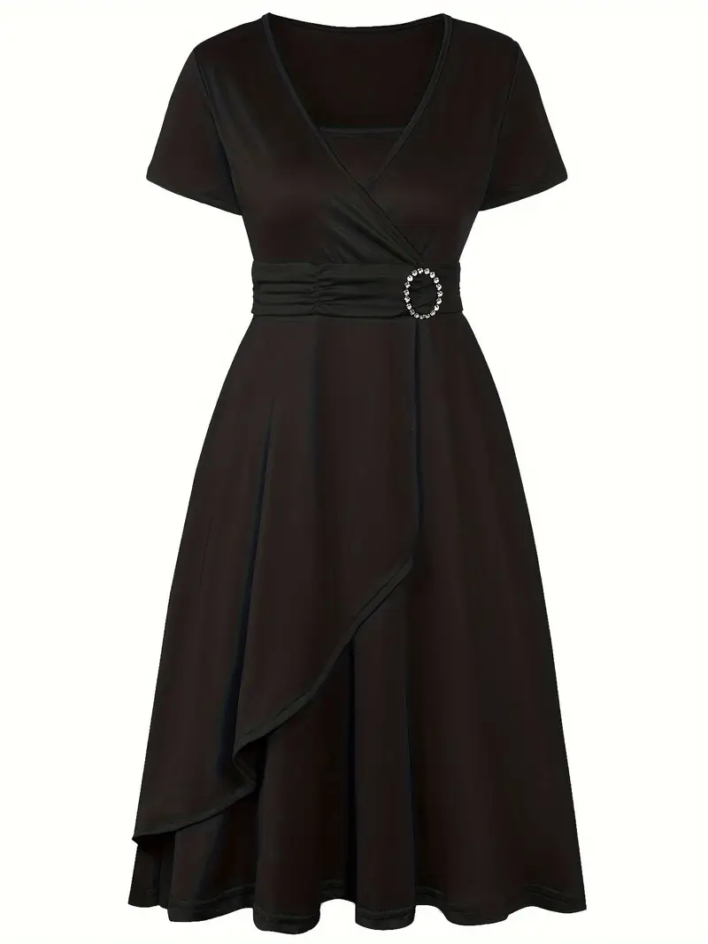 Elisa | V-Ausschnitt Midikleid mit asymmetrischem Saum
