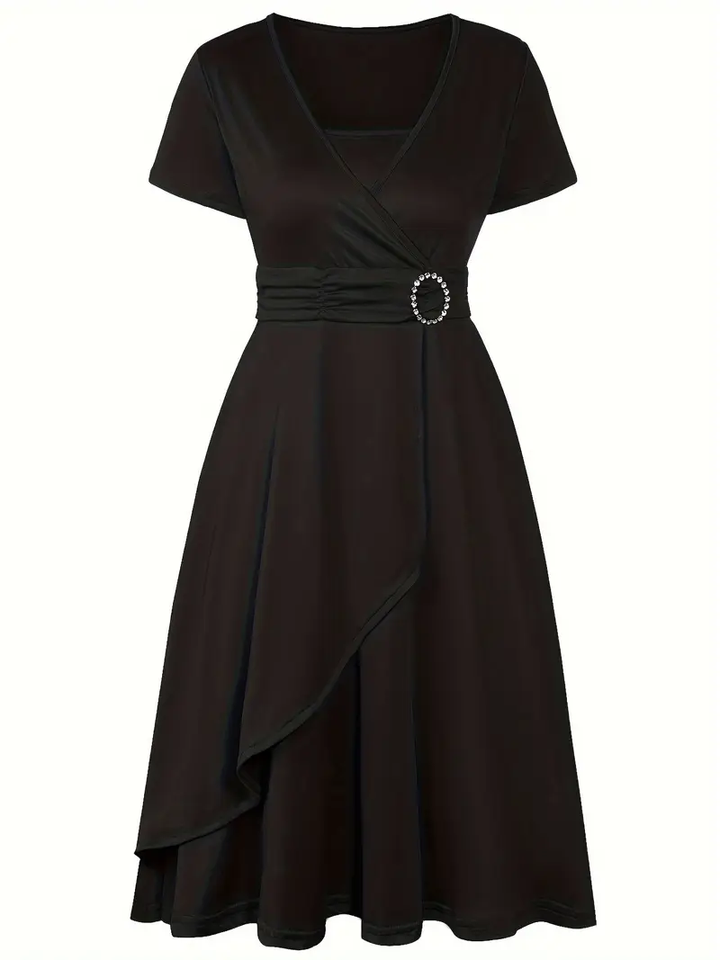 Elisa | V-Ausschnitt Midikleid mit asymmetrischem Saum