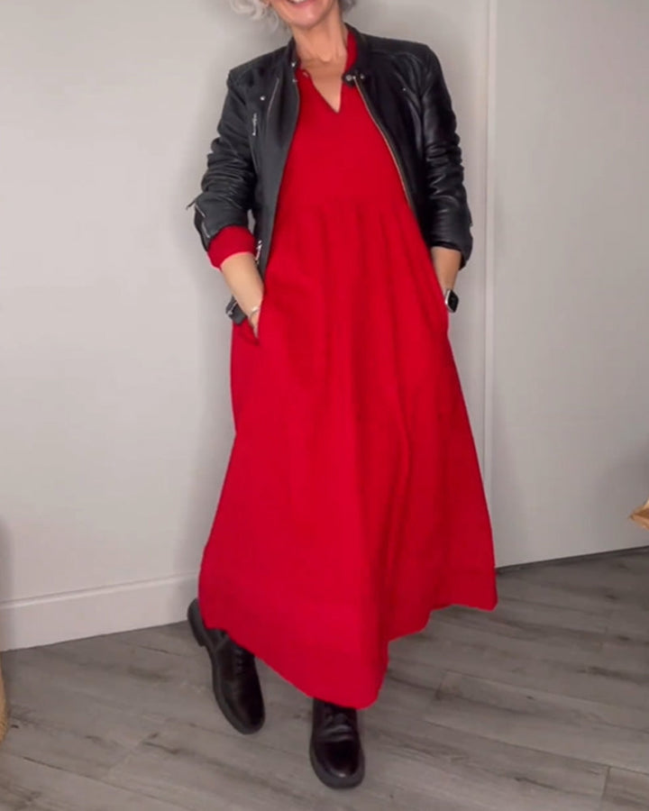 Tina | Langes Kleid mit eleganten Taschen für Damen