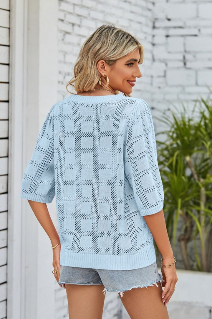 Geripptes Rundhals-Stricktop mit Stretch
