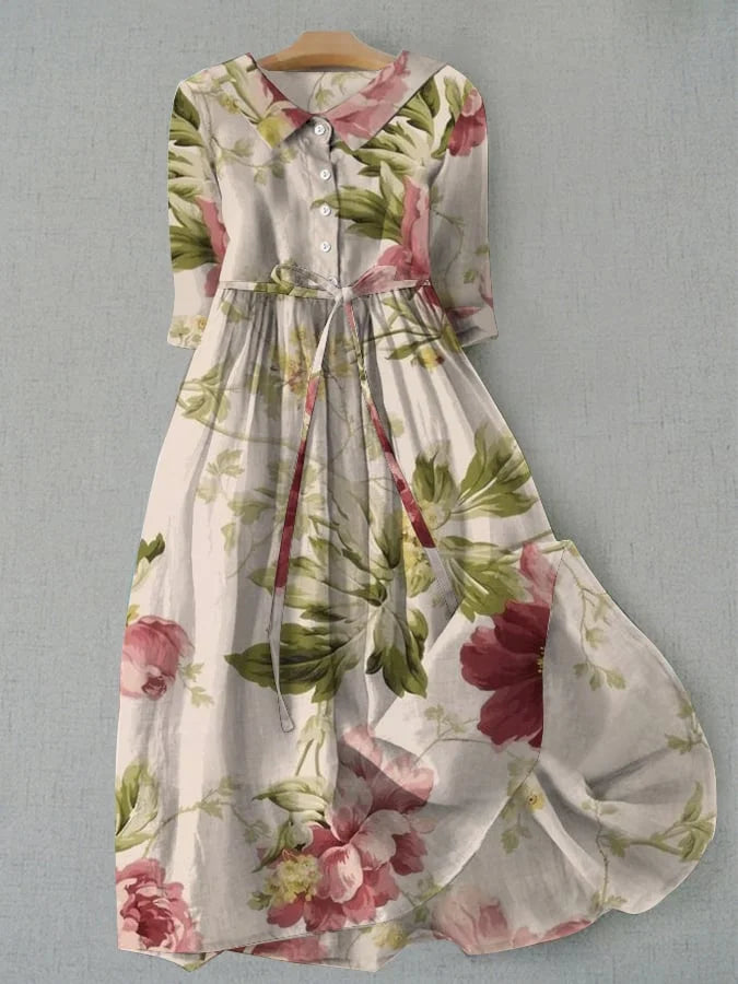 Leonie | Stilvolles Blumenkleid im Vintage Look mit Gürtel