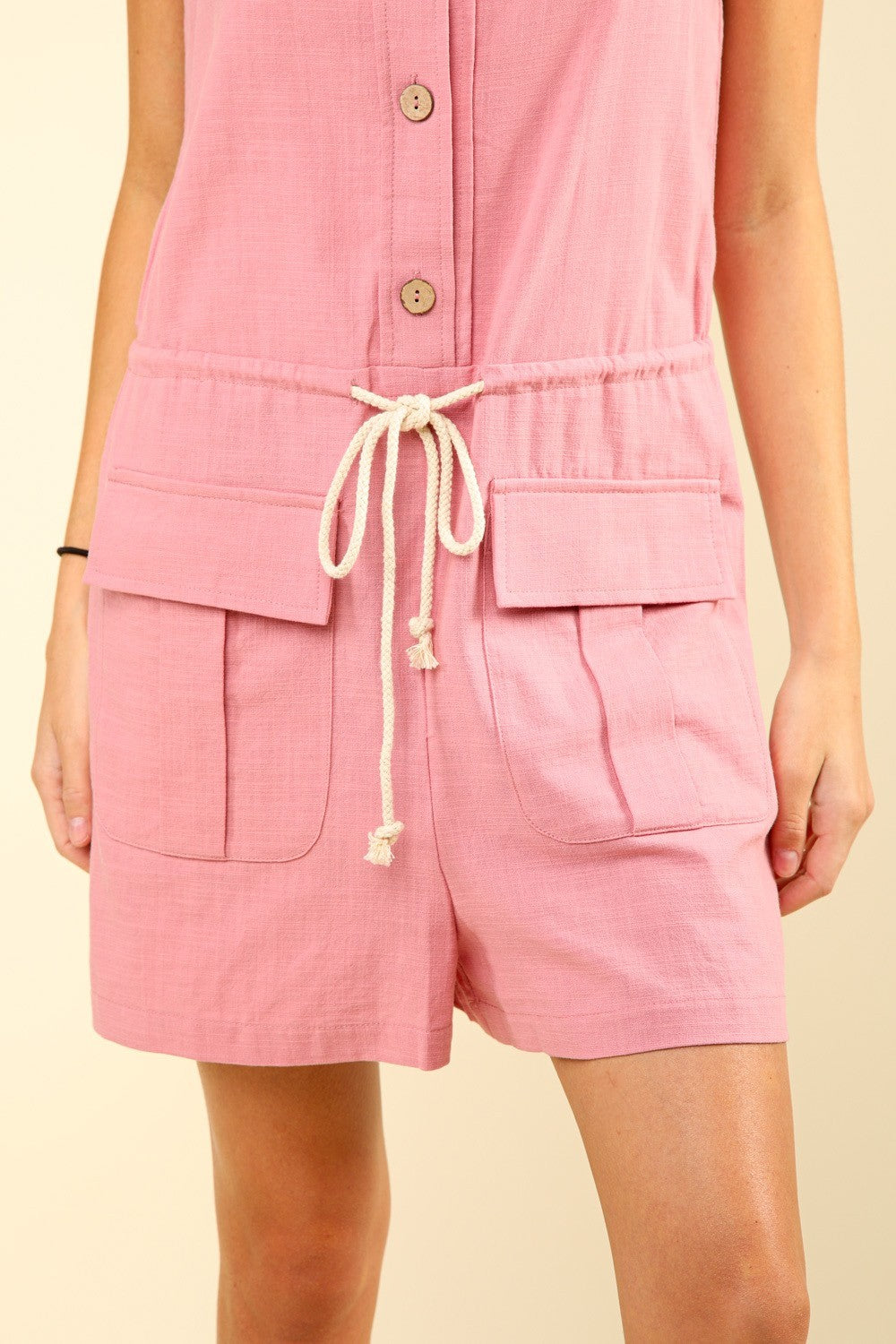 Blush-Strampler mit Knopfleiste und Kordelzug