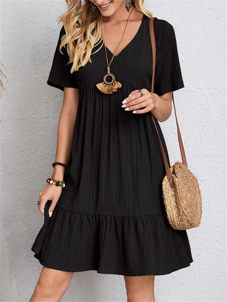 Inge | Retro V-Ausschnitt lockeres Freizeitkleid