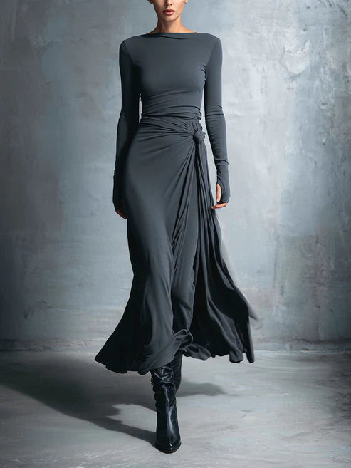 Emma | Damen Maxikleid mit seitlichem Knoten