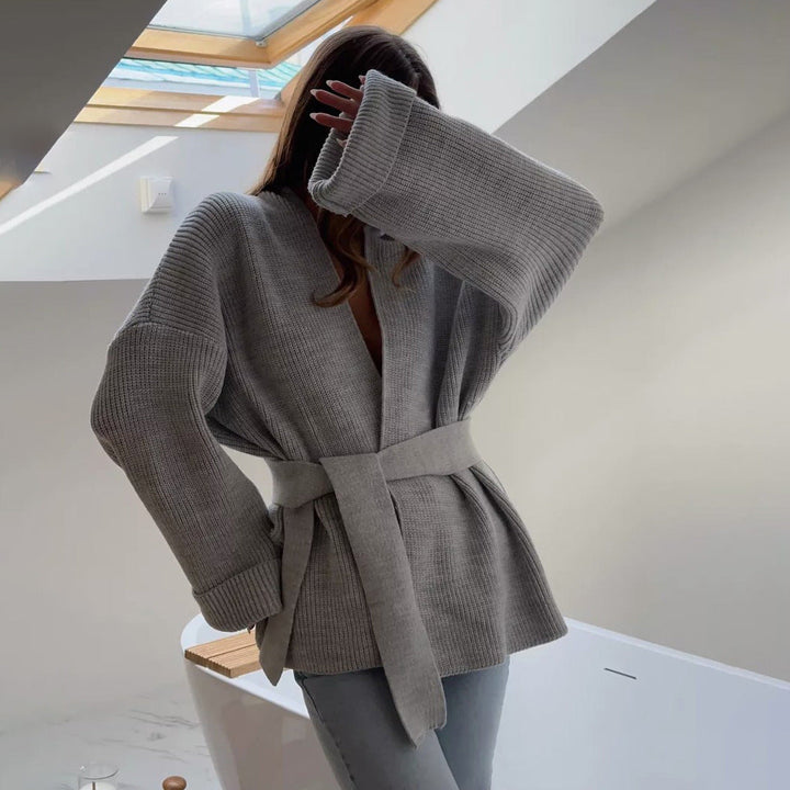 Tyylika | Grobstrick-Strickjacke mit Gürtel