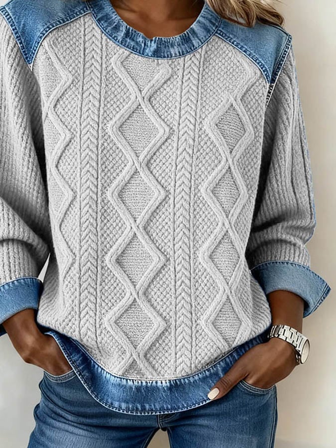 Tara | Casual Pullover Damen mit Rundhals und Patchworkdetails