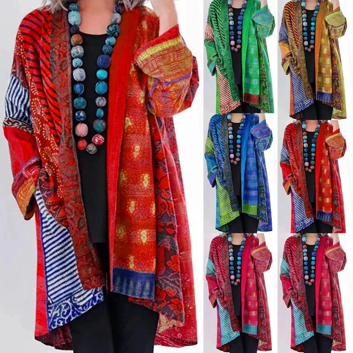 Anni | Lange Boho-Strickjacke mit Mustern