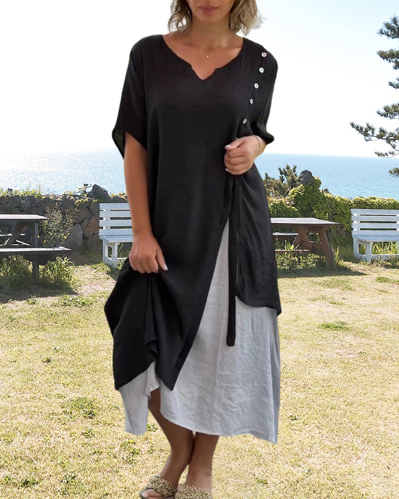 Velissa | Asymmetrisches Kleid mit kurzen Ärmeln
