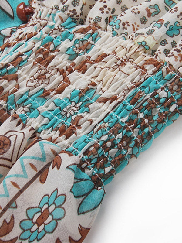 Alma | Langkleid mit Fransen & Chiffon-Print