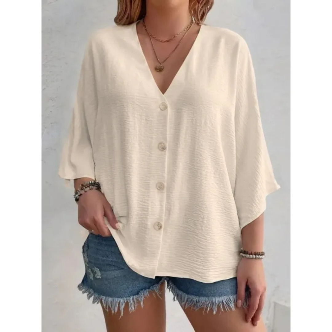Isabella | Damen V-Ring-Top mit feinem Knopf-Detail