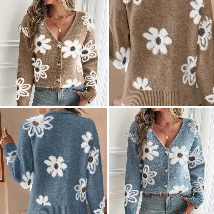 Daisy Dream | Warme Strickjacke mit Blumendetail
