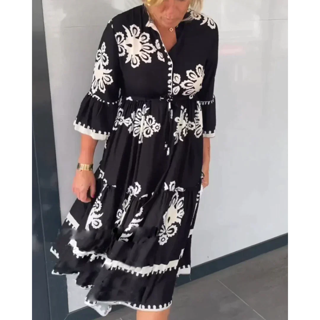 Lügen | Blumenkleid mit 3/4-Ärmeln für entspannte Gartenpartys