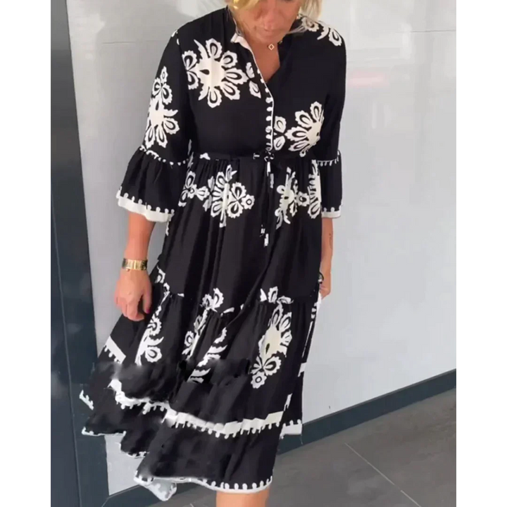 Lügen | Blumenkleid mit 3/4-Ärmeln für entspannte Gartenpartys