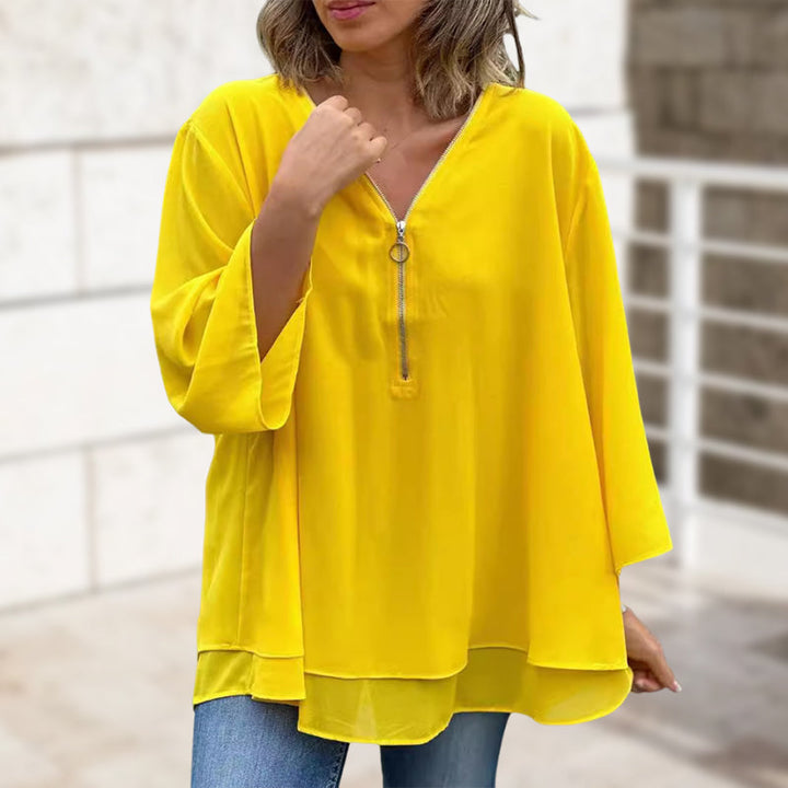 Chiffon | Leichtes Oberteil mit V-Ausschnitt und Reißverschluss-Detail