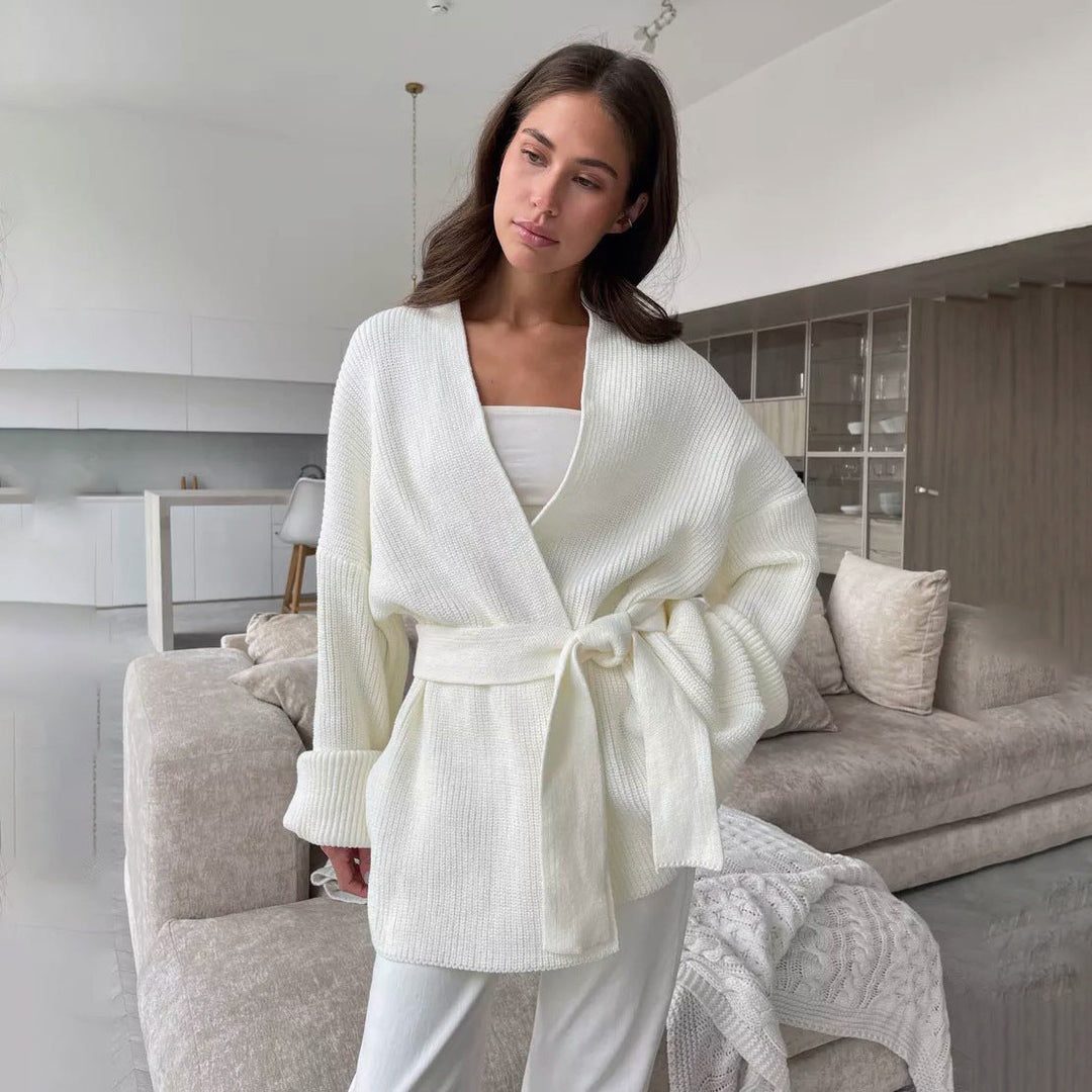 Tyylika | Grobstrick-Strickjacke mit Gürtel