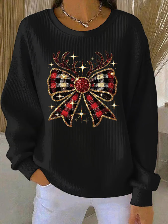 Emma | Lässiger Weihnachts-Pullover Mit Schleifenmotiv