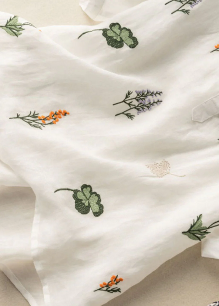 Leinen-Shirt mit Peter-Pan-Kragen und Druckpatchwork