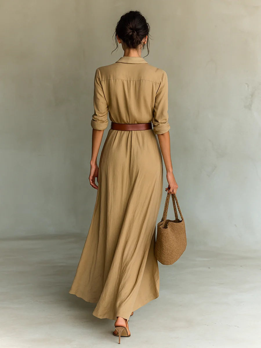 Lea | Stilvolles langärmliges Maxikleid mit Revers