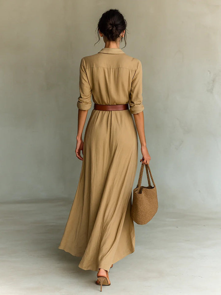 Lea | Stilvolles langärmliges Maxikleid mit Revers