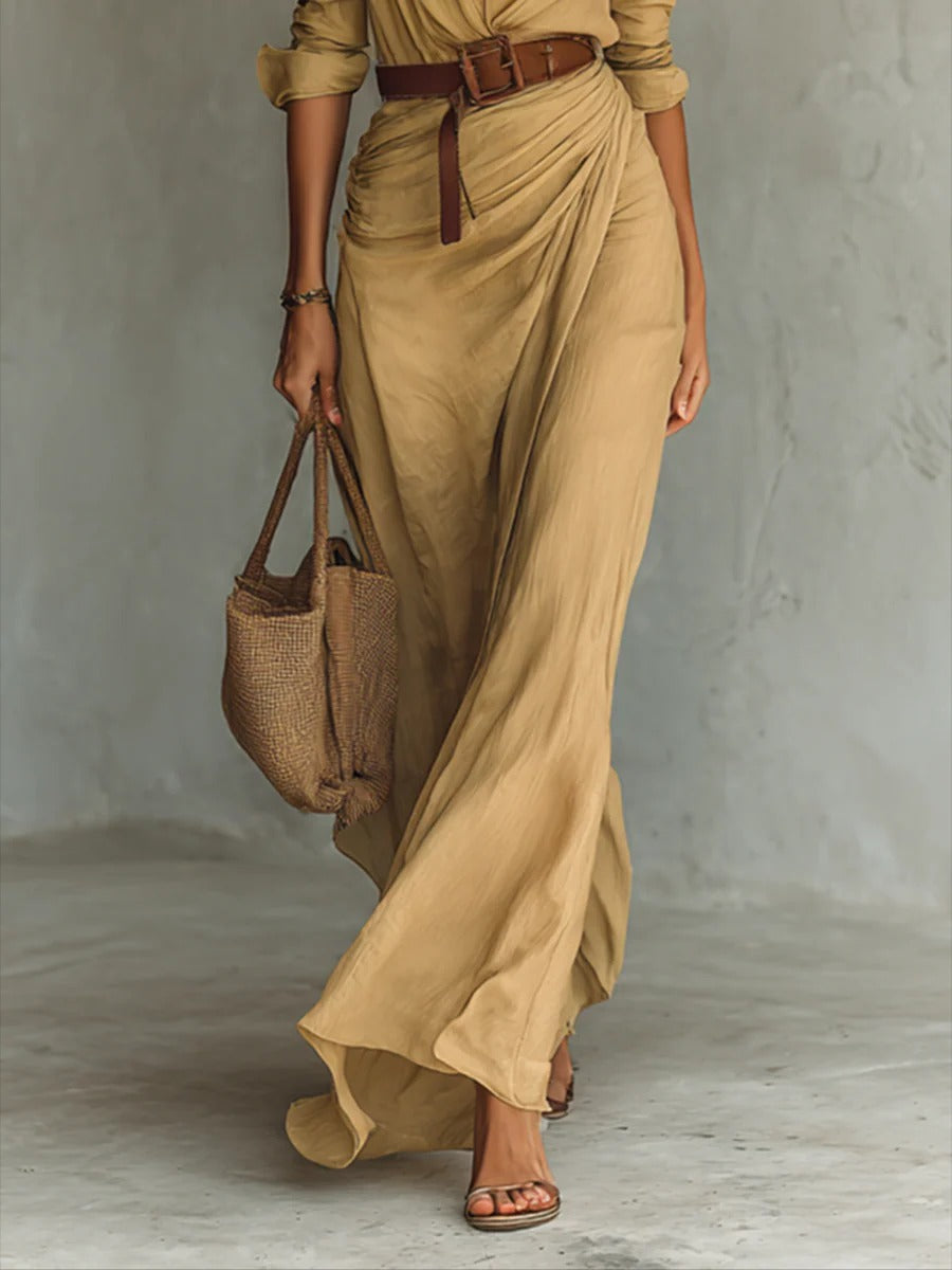 Lea | Stilvolles langärmliges Maxikleid mit Revers