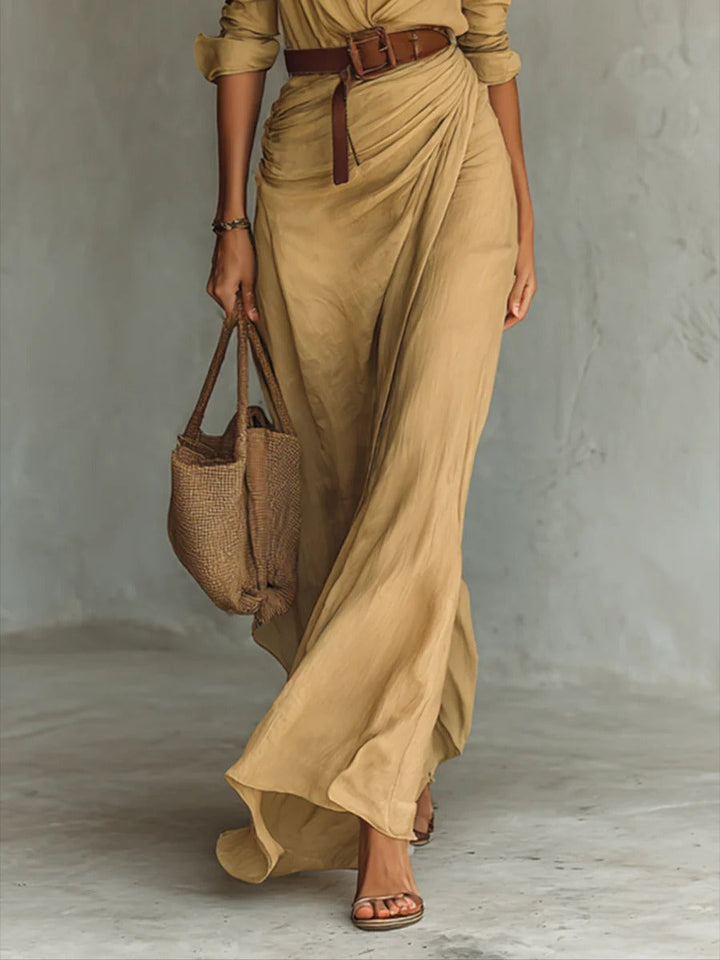 Lea | Stilvolles langärmliges Maxikleid mit Revers