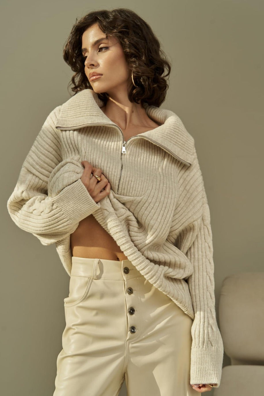 Julia | Damenpullover mit halbem Reißverschluss oversized