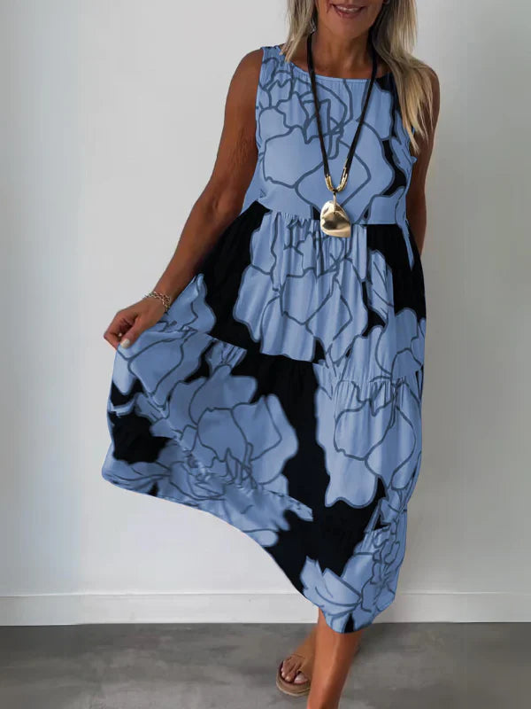Bedrucktes schulterfreies Kleid für den Sommerurlaub