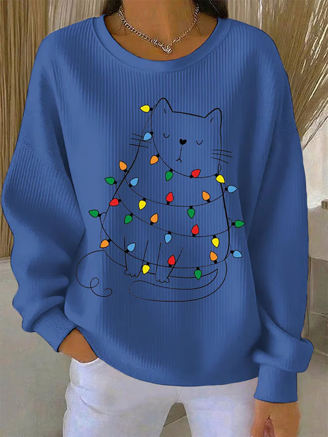 Mila | Damen Weihnachtspullover Mit Katzenmotiv Modern