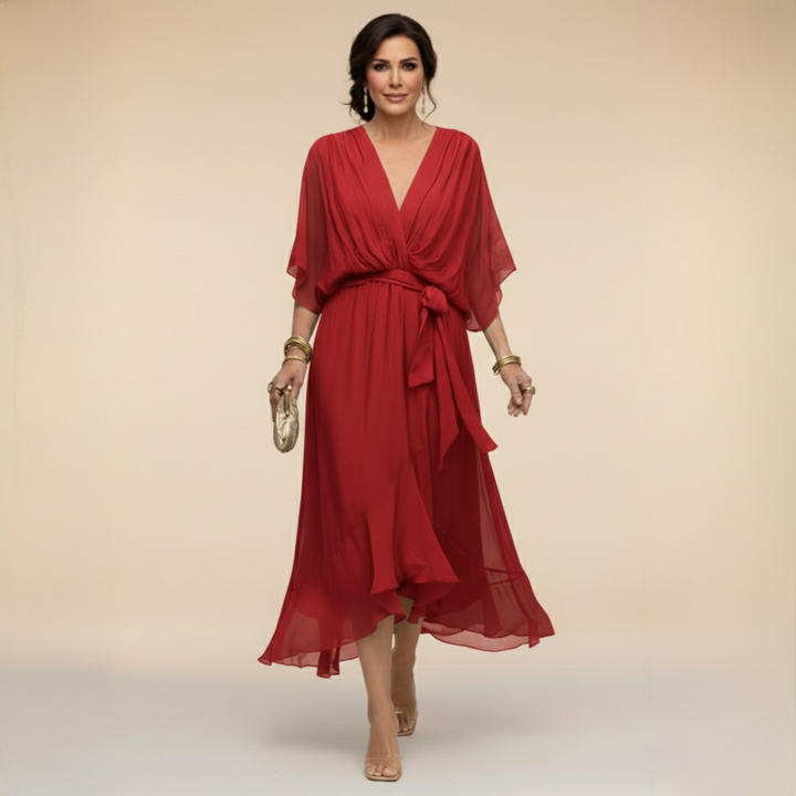 Lena | Chiffonkleid mit V-Ausschnitt für Damen