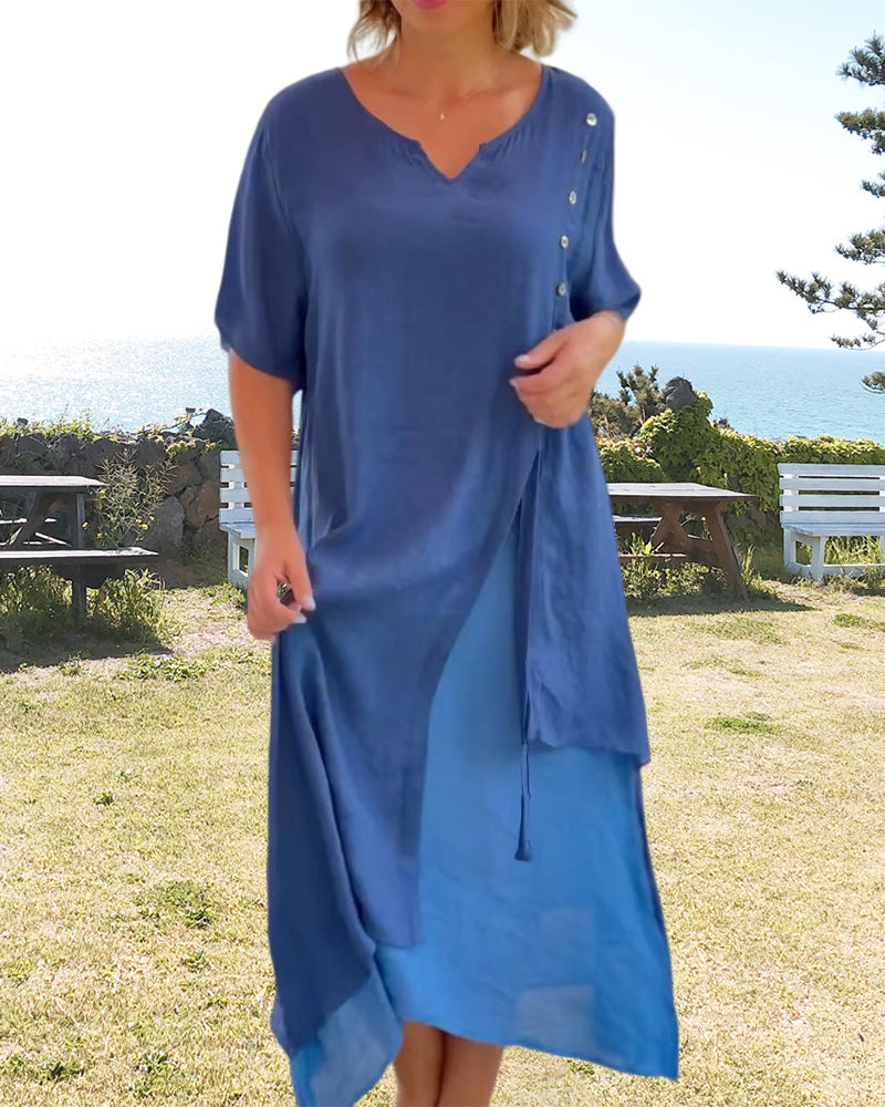 Velissa | Asymmetrisches Kleid mit kurzen Ärmeln