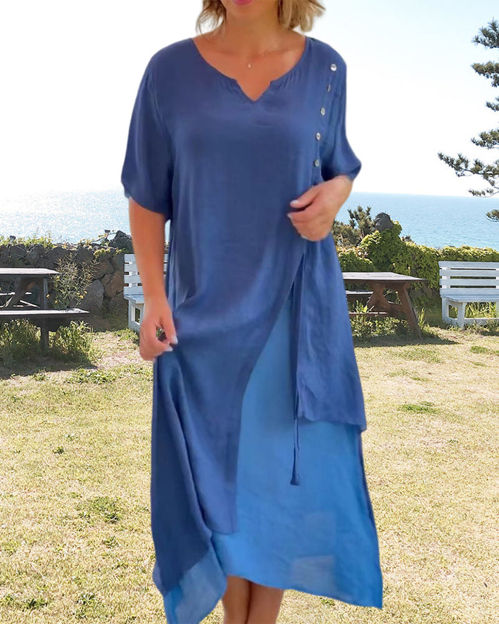 Velissa | Asymmetrisches Kleid mit kurzen Ärmeln