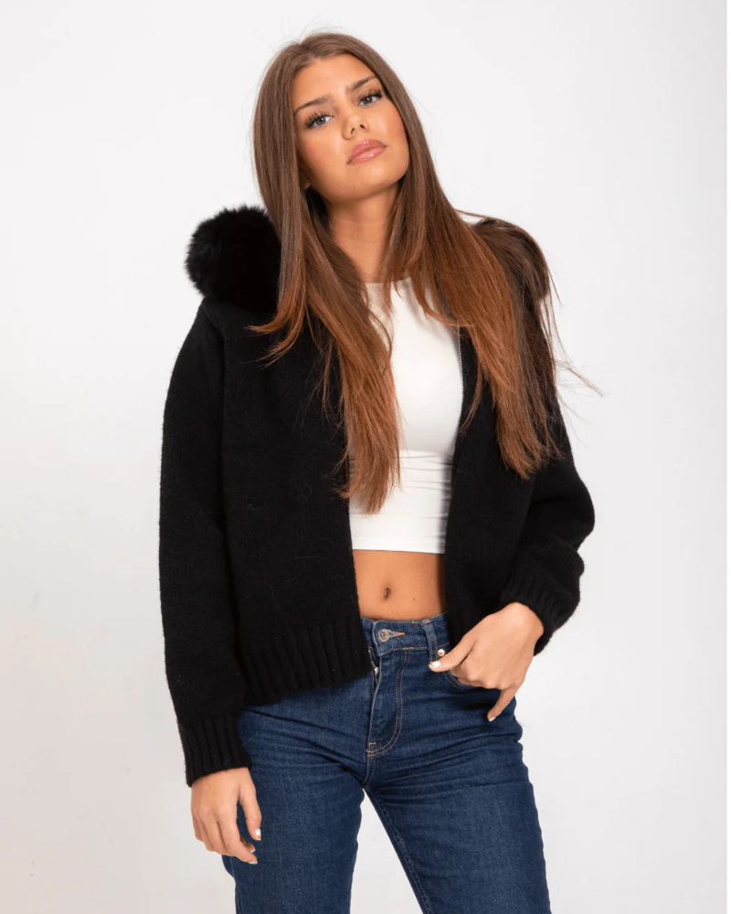 Clara | Trendige Strickjacke mit Felloptik für Damen