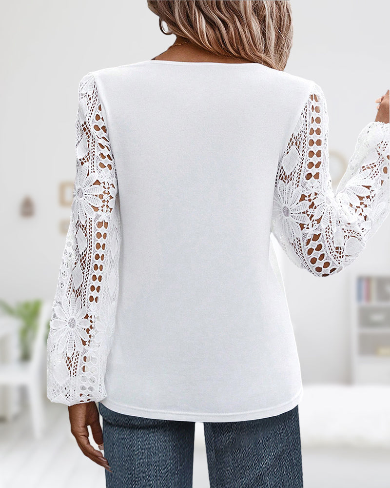 Clara | Damen Bluse elegant casual mit Spitzenverzierung